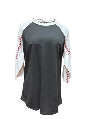Women’s Black and White Baseball-Style Long Sleeve Tee